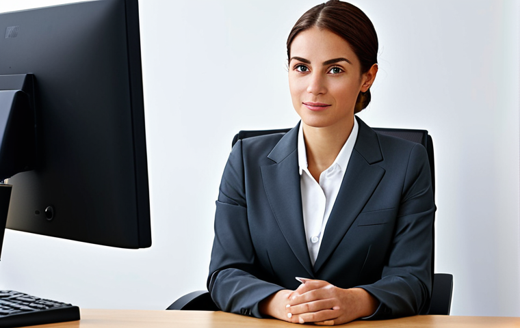 **

A professional businesswoman in a modest business suit, sitting at a desk in a modern office, fully clothed, appropriate attire, safe for work, perfect anatomy, natural proportions, professional photography, high quality.

**