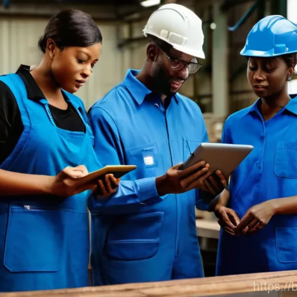 공인노무사 커뮤니티 활용법 - **Prompt:** A diverse group of factory workers, including men and women of various ages, attentively...