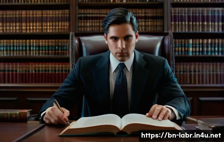 공인노무사 시험의 실기 대비법 - **Prompt:** A highly focused male public labor attorney, in his late 30s, dressed in a dark, profess...
