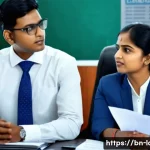 노무사 자격증의 중요성 - A professional Bangladeshi workplace scene showing a confident male and female labor law experts dis...