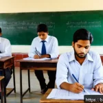 노무사 시험 기출문제 분석 - A detailed, realistic classroom scene in Bangladesh with diverse Bengali students attentively taking...